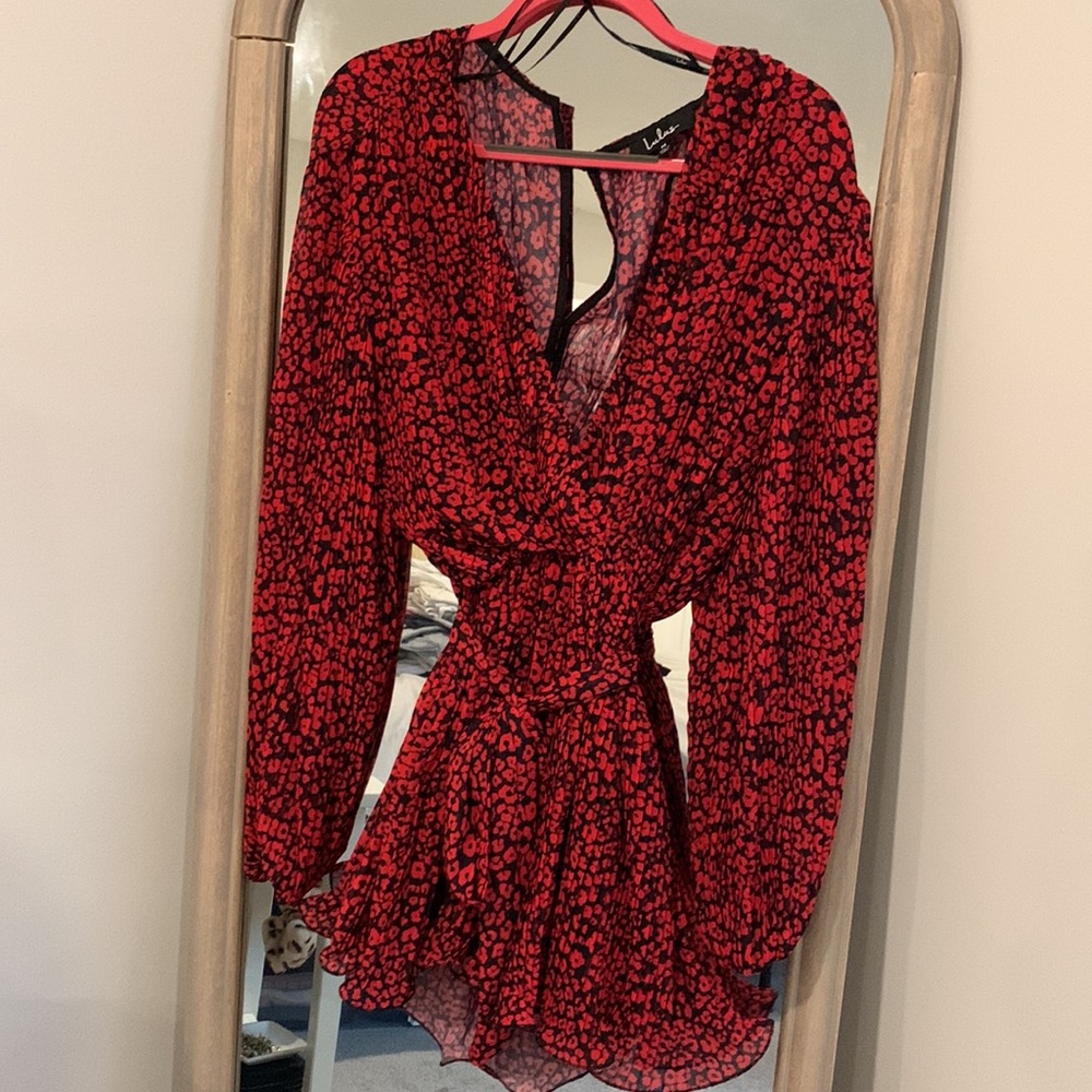Red Patterned Romper - image 5